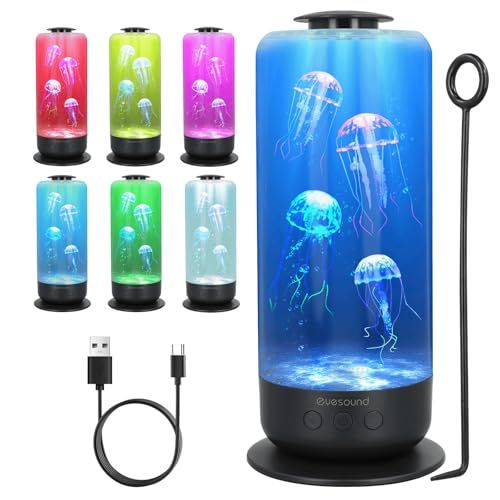 クラゲランプ、 カラフルな雰囲気のリアルなクラゲ水槽水族館ムードランプ、7色変化 LED 二重照明効果 USB電源付き、タイミング機能付き、静かな夜の光、幼児の感覚発達、ホームオフィスの装飾、 プレゼント (ブラック) 国内発送 83c82655