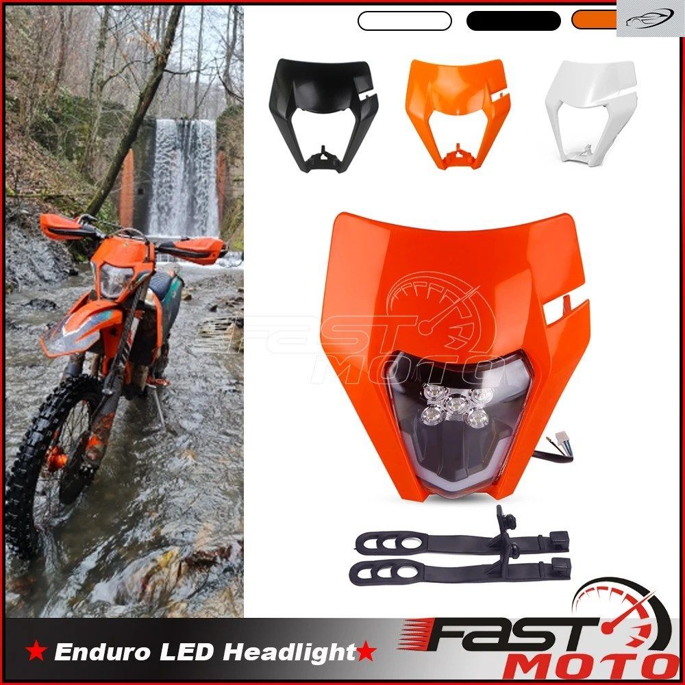 レーシングLEDエンデューロヘッドライト MXダートバイク オートバイ用LEDヘッドライトランプ マスクカバー付き 2020-2021 EXC XC EXC-F SX