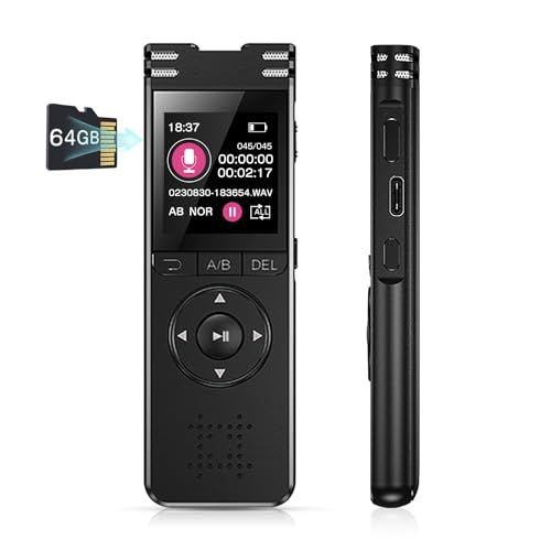 【新品】【64GB大容量＆52時間連続使用】TDW ボイスレコーダー ICレコーダー 録音機 超小型 大容量 長時間録音 1536kbps音質 1.44インチ液晶画面 最大4552時間録音保存 簡単操作 タイマー録音 変速再生 VOR自動音声 87b5bced