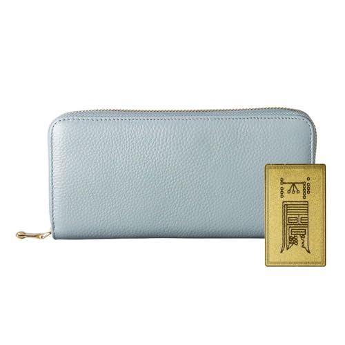 【新品】[Liisha] &Prayer 長財布 【金運御守り付】 【小銭とレシート自動仕分け】 メンズ レディース 本革 大容量 スキミング防止 使いやすい ラウンドファスナー (アイスブルー) f83670bf