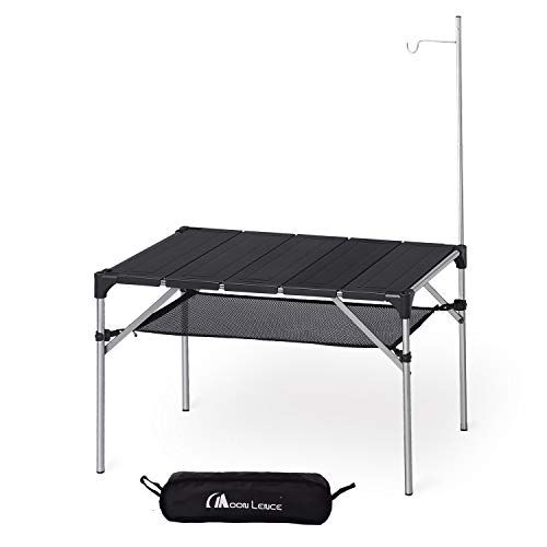 R◆MOON LENCE キャンプ テーブル アルミニウム合金 ロールテーブル ランタンハンガー付き アウトドア ハイキング BBQ 折りたたみ式 コンパクト 超軽量