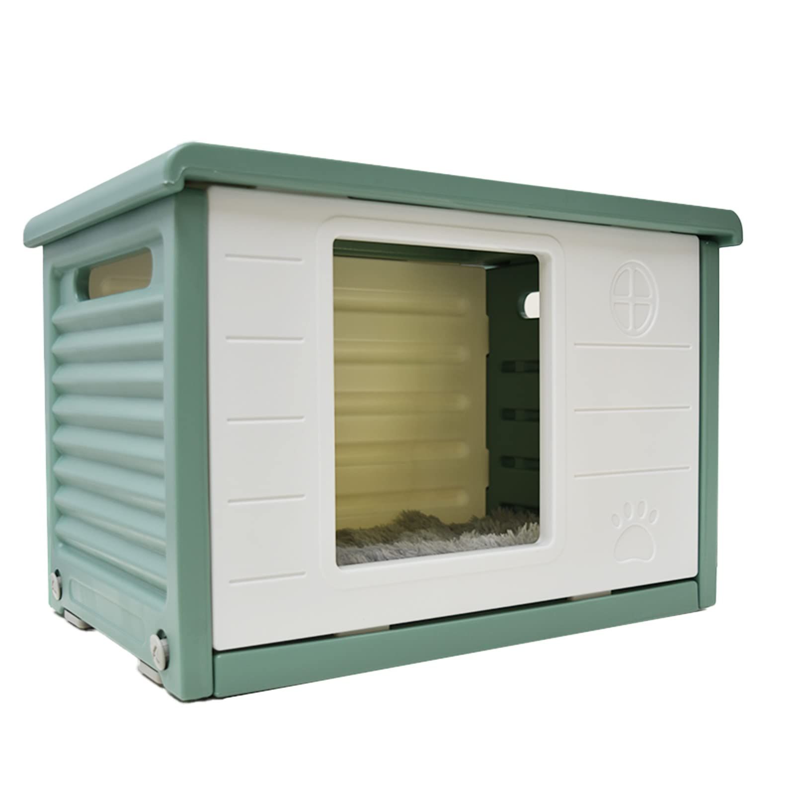 ペットハウス 屋外 外猫ハウス 野良猫ハウス 屋外 防水 毛布付き 猫小屋 キャットハウスドッグハウス 野外 猫ハウス 屋外用 耐久性 通気性 洗える 組立簡単 四季通用 小型犬/猫用 (グリーン)mt