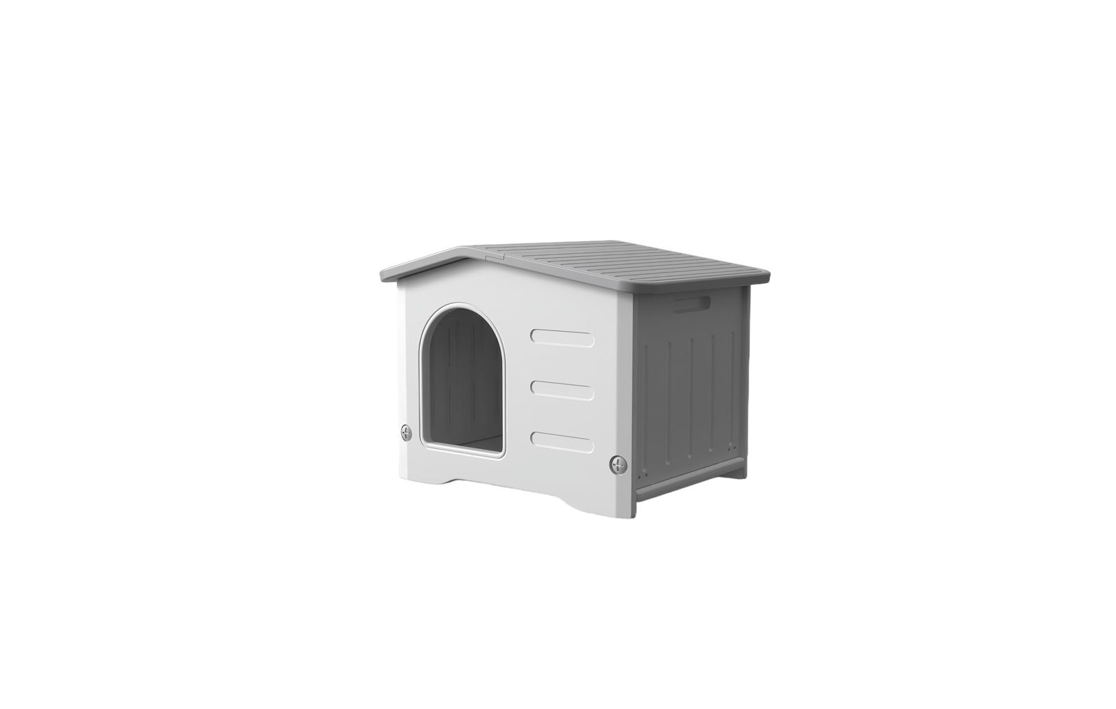 ペットハウス、グレー&ホワイト、プラスチック製、屋外用、犬小屋、猫ハウス、通気口付きmt