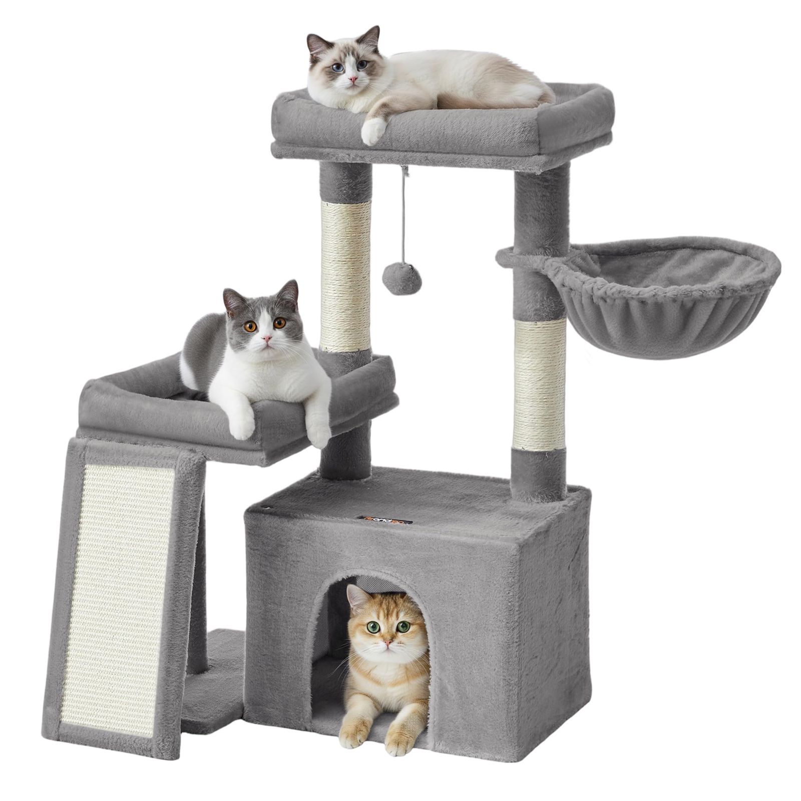 Feandrea キャットタワー 猫タワー 爪とぎ柱付き スロープ付き 大型プラットフォーム2段 ハウス バスケット 高さ85.8cm タートルグレー PCT013GD01mt