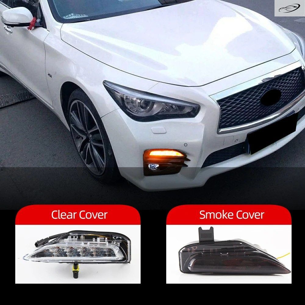 車のフロントバンパーターンシグナルライトフォグランプDRLインフィニティQ50 Q50Sスポーツモデル2014-20デイライト