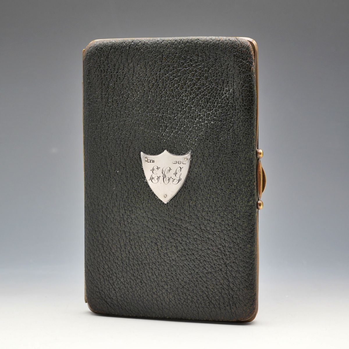 1896年 英国アンティーク 純銀装飾 ブラックレザーウォレット Charles Penny Brown 14,600円