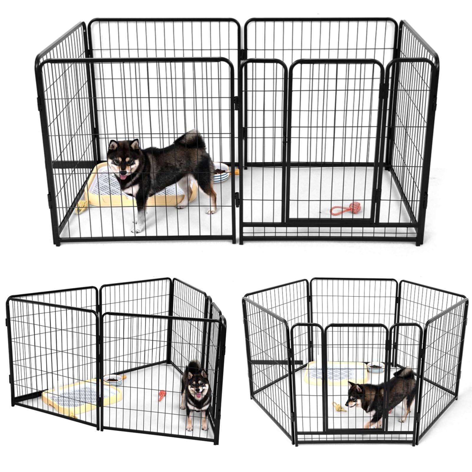 大型犬 サークル スチール製 ペットサークル 犬用サークル 犬用フェンス 犬 ゲージ 大型 室内 60/80/98CM 室外兼用 折り畳み式 組立簡単 複数連結可能 (ブラック, 高さ60CM, 6枚)mt