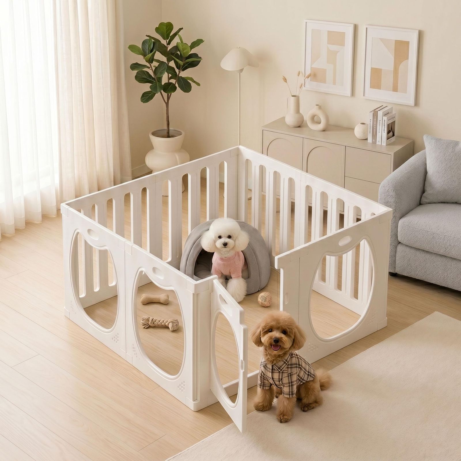 ペットサークル 犬用 室内 透明アクリル 8枚セット 高さ60cm ペットフェンス 吸盤固定 折りたたみ式 組立簡単 小型・中型犬対応 逃げ防止 傷つきにくい クリアデザイン [100×100×60cm] 一年保証mt