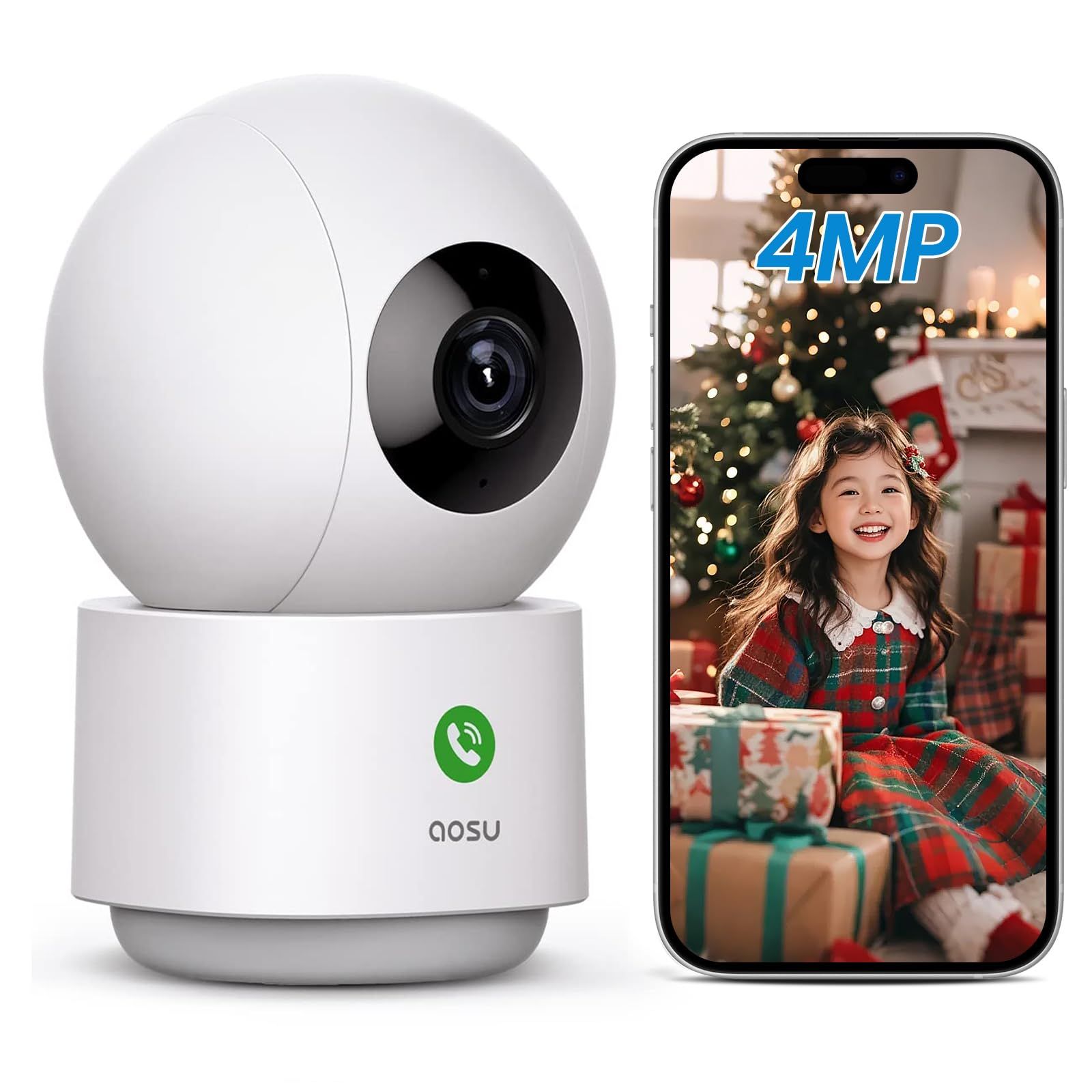 aosu 見守りカメラ ペットカメラ 室内 【400万高画素・2.4Gと5GhzWiFi対応・ワンタッチコール機能】 人体/移動検知 可上下左右自動追尾 24h常時録画 防犯カメラ 即時通知 双方向会話 アプリ連携 複数台接続 家族共有 屋内カメラ 犬/猫mt