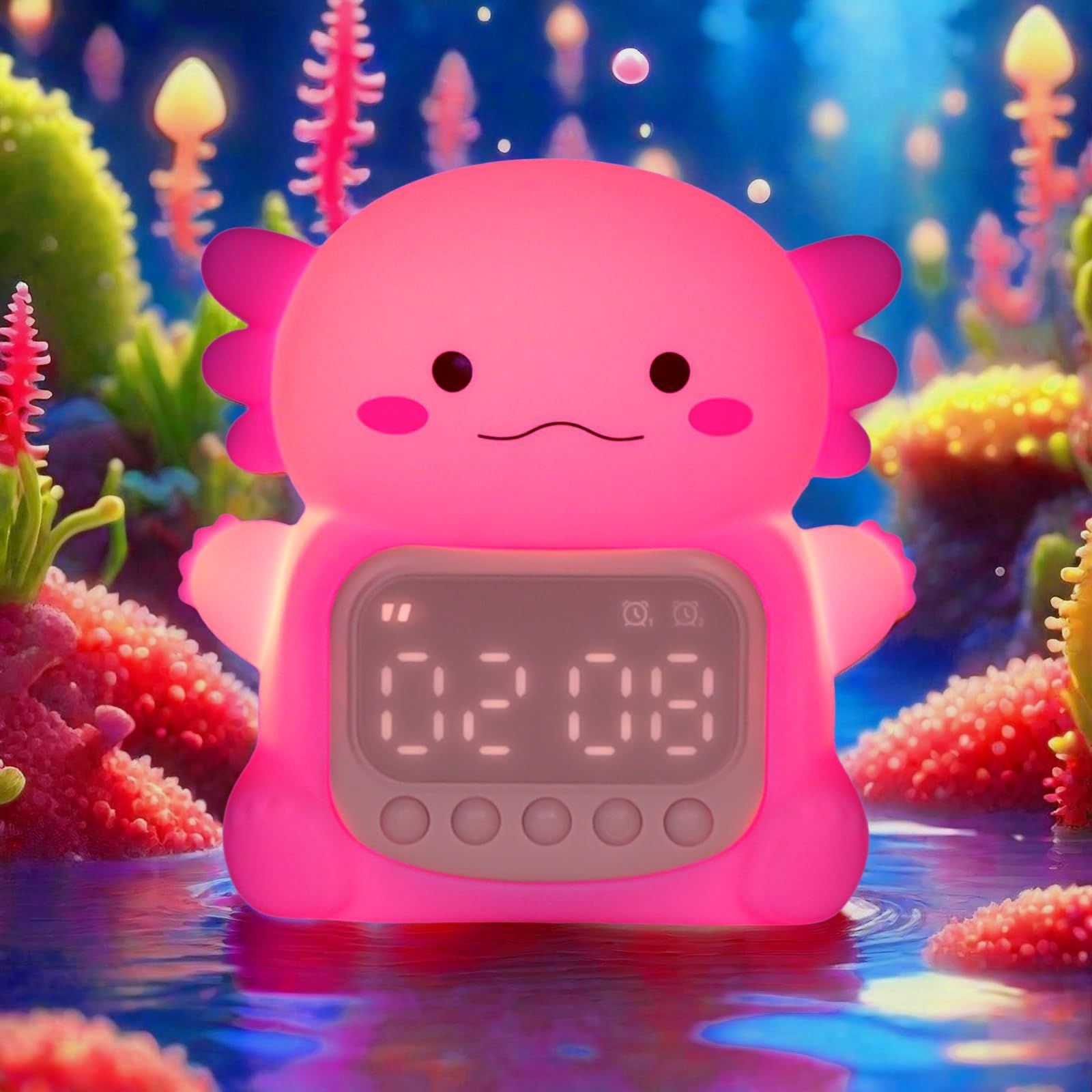 ウーパールーパー目覚まし時計 ナイトライト付き 子供用|7色RGBライト搭載 かわいいベッドルーム用目覚まし時計|OK to Wakeクロック|シリコン製動物型テーブルトップランプ|ティーン女子・男子向け 国内発送 99691bc6