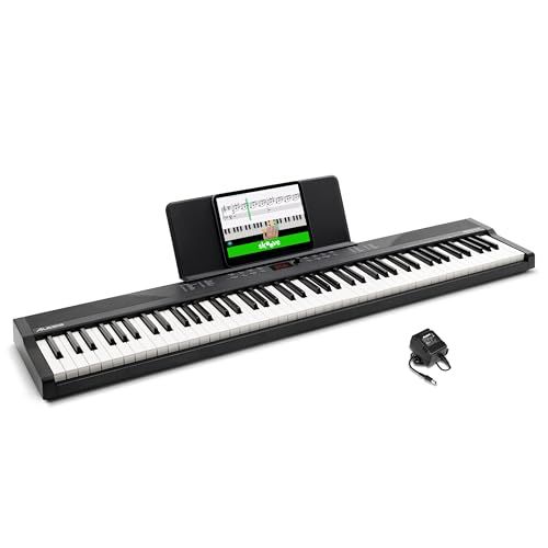 【新品】Alesis 電子ピアノ 88鍵盤 フルサイズ鍵盤 初心者向けピアノレッスン付属 ポータブル スピーカー内蔵 USB-MIDI端子楽譜&タブレット台 電源アダプター 480音色 Recital Play KO a475a12d