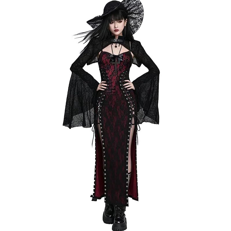 【新品】 [KALAOK] ゴシック ワンピース 赤 ミニ丈 Aライン ドレス ステージ 衣装 cosplay lolita コスチューム 大人用 red L