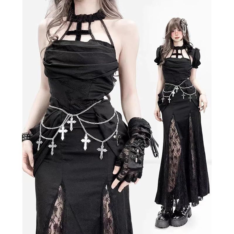 【新品】 [KALAOK] ワンピース ゴスロリ ロリータ 姫 ドレス 半袖 コスプレ衣装 チュール 森ガール ゆめかわいい 黒 S