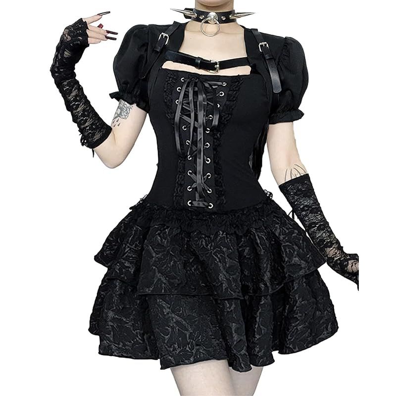 【新品】 [KALAOK] ロリータ ワンピース JSK パンク 甘ロリ 姫 コスプレ cosplay lolita 二次会 ライブ 衣装 撮影 ブラウス黒 M