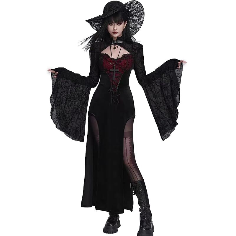 【新品】 [KALAOK] レディース ハロウィン コスプレ衣装 ワンピース ゴシック 学園祭 忘年会 余興 イベント 演出ウエア longred S