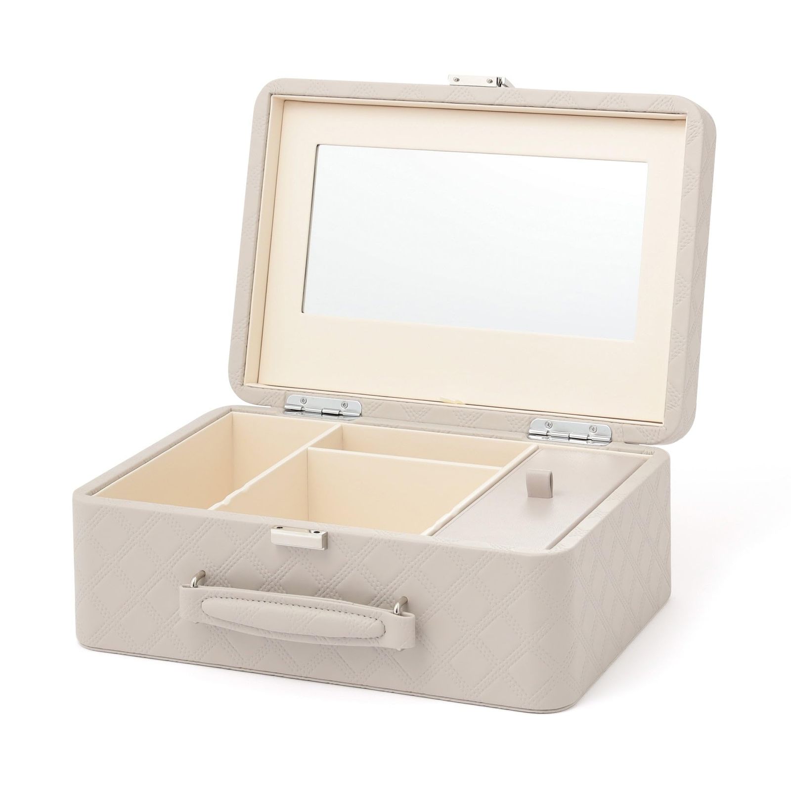 新着商品 Francfranc フランフラン キルト コスメボックス グレー バッグ型 持ち運び 鏡 仕切り付き ドレッサー
