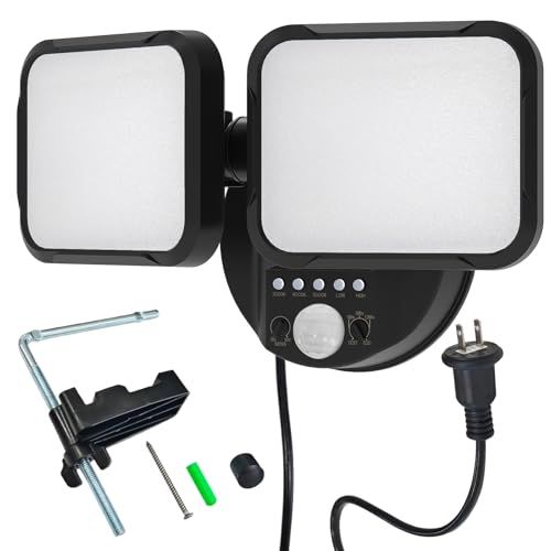 Owleye 防犯センサーライト、屋外100V、コンセント式、IP65 防水、3モード（人感・D2D・常時点灯）対応、明るさ3000ルーメン、2段階調光・3段階調色、感度調節可能、電源コード3m、2灯式、?日本語の取扱説明書 (黒色)as 3d0fa254