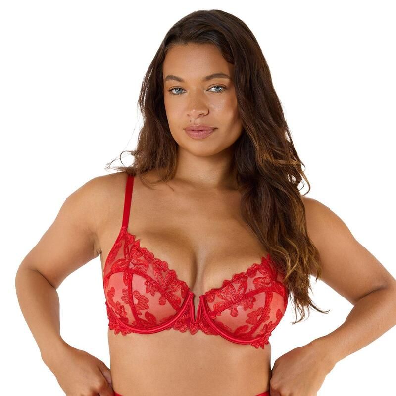 プレイフルプロミス レディース アンダーウェア ブラジャー グラフィック Playful Promises Eva Red Graphic Embroidery Balconette Bra Red レッド