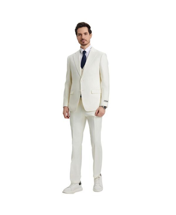 ステイシーアダムス メンズ アウター ジャケット・ブルゾン パンツ トール ベスト ジャケット Stacy Adams Big Tall HybridFit 3pc Notch Lapel Suit Set Jacket Vest and Pants Ivor