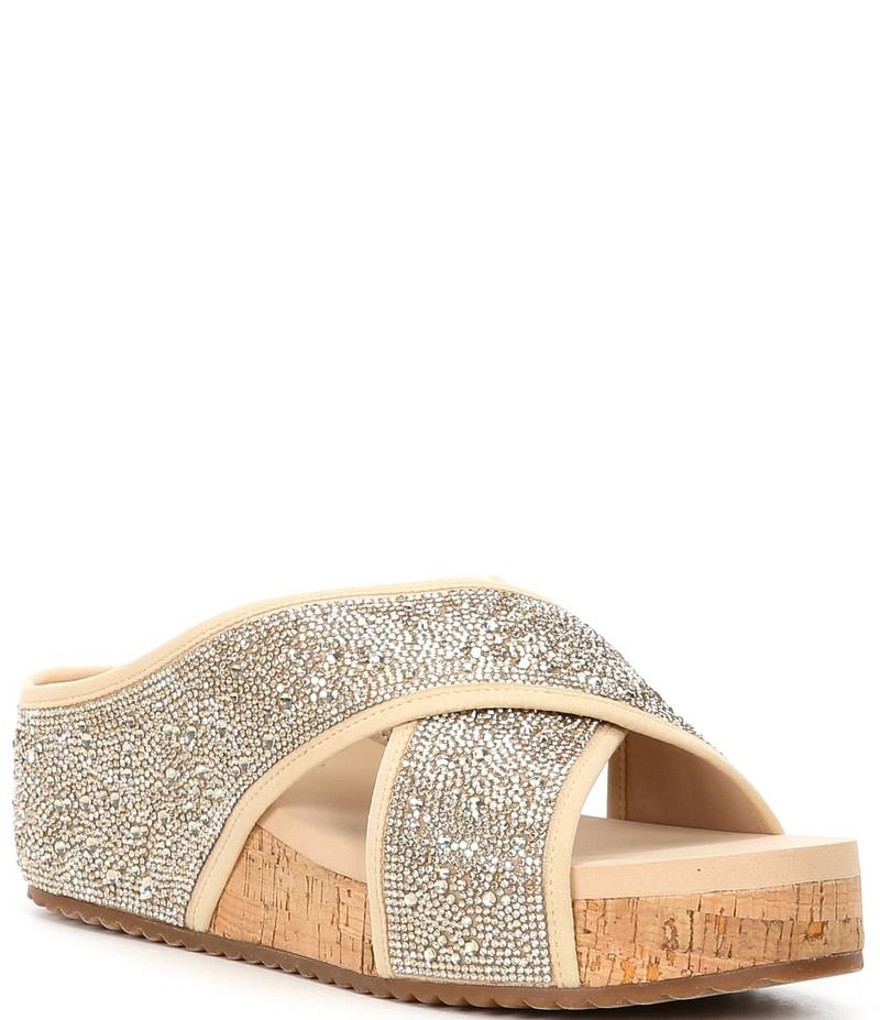 カッパーキー レディース シューズ パンプス プラットフォーム サンダル Copper Key Melrose Rhinestone Cross Band Platform Wedge Sandals Blush Gold ブラッシュ