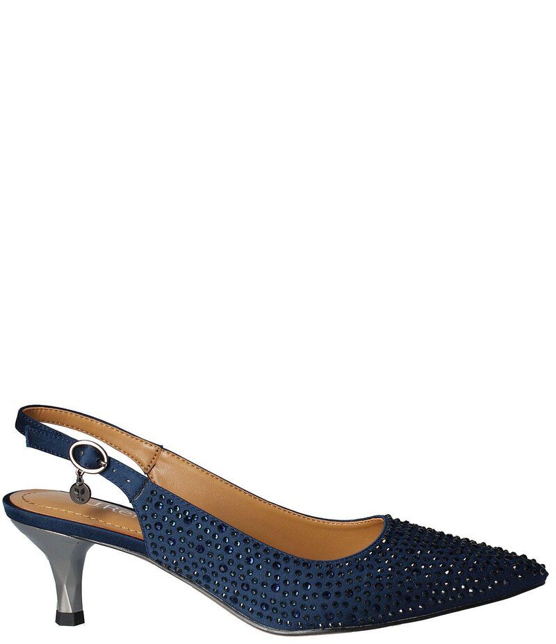 ジェイレニー レディース シューズ ヒール サテン J Renee Ferryanne Rhinestone Satin Slingback Pumps Navy ネイビー