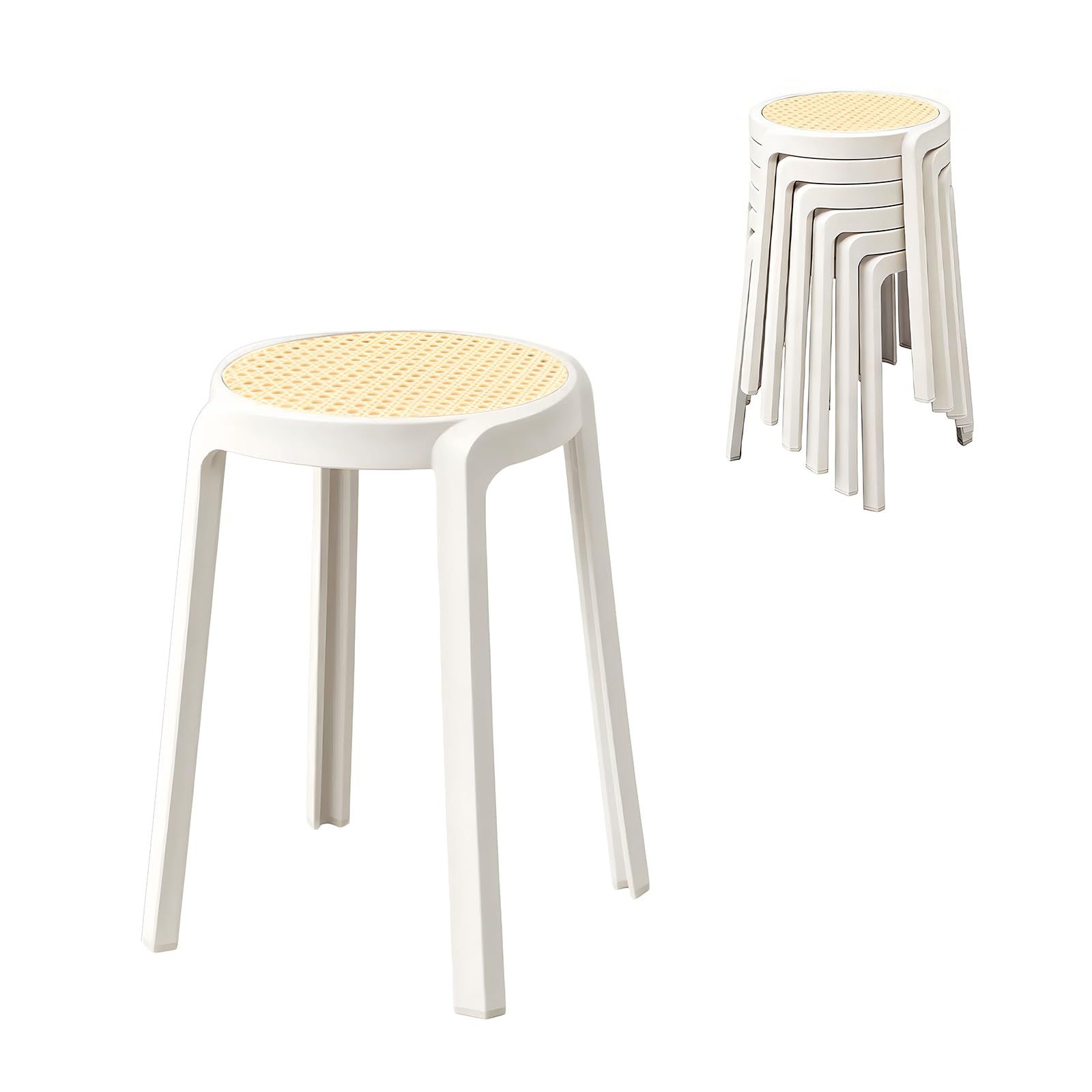 HopeFamily スツール 6脚セット 丸椅子 積み重ね可能 スタッキングチェア 籐編み 軽量 完成品 プラスチック ダイニングチェア 腰掛け 頑丈 北欧 コンパクト リビング ダイニング 玄関