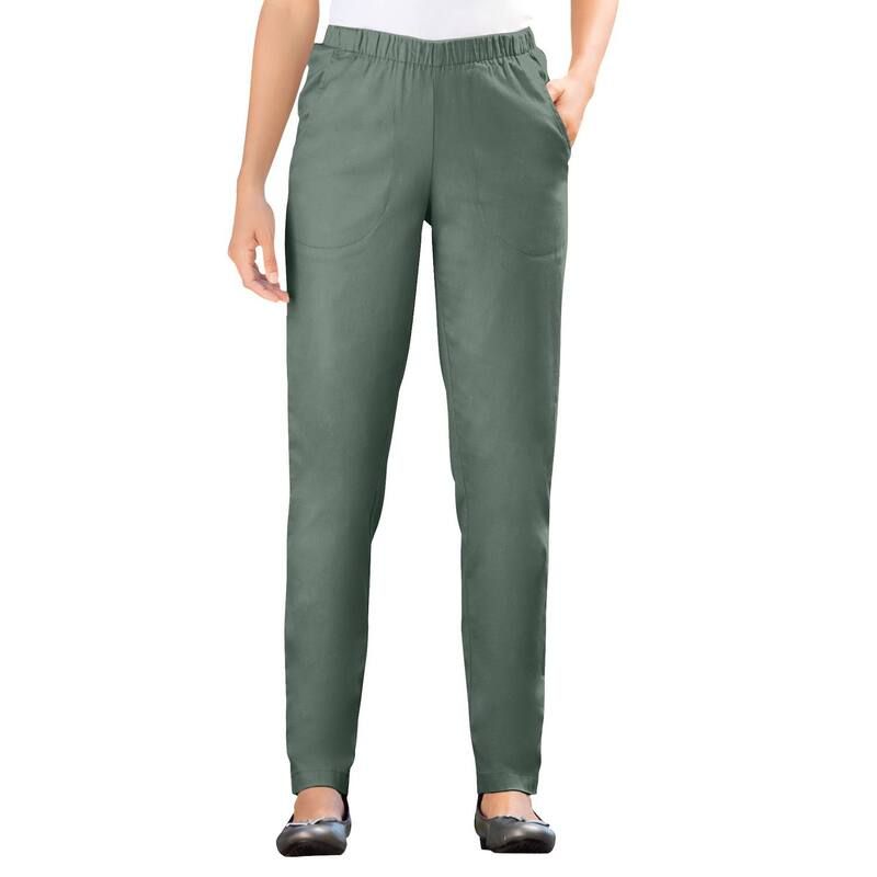 ウーマン ウィズイン レディース ボトムス デニムパンツ ストレート プラスサイズ プチ ジーンズ Woman Within Plusize Petite Straight Leg Fineline PullOn Stretch Denim Jeans Pin