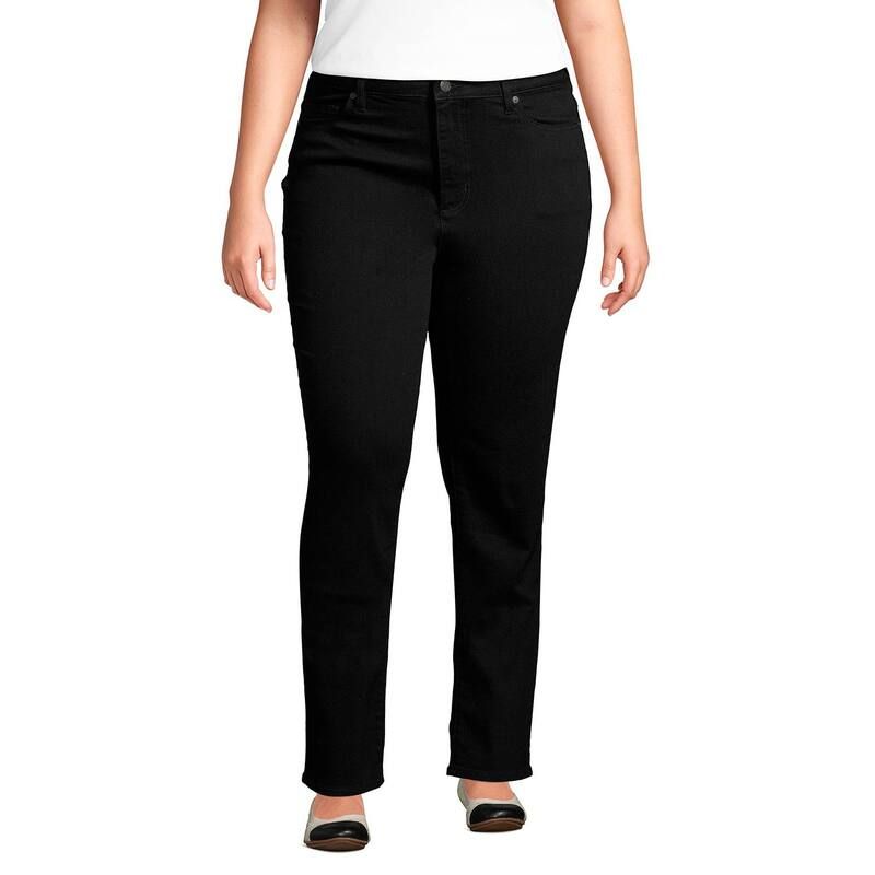 ランズエンド レディース ボトムス デニムパンツ プラスサイズ ミッドライズ ジーンズ Plusize Lands End Midrise StraightLeg Jeans Black ブラック