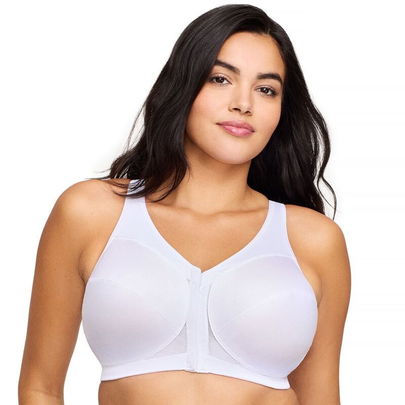 グラマライズ レディース アンダーウェア ブラジャー プラスサイズ Plusize Glamorise FullFigure MagicLift Front Close Posture Back Support Bra 1265 White ホワイト