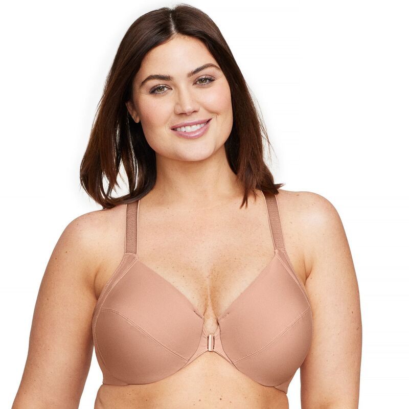 グラマライズ レディース アンダーウェア ブラジャー プラスサイズ Plusize Glamorise FullFigure Front Close Wonderwire Bra With Smoothing Back 1247 Cafe Au Lait