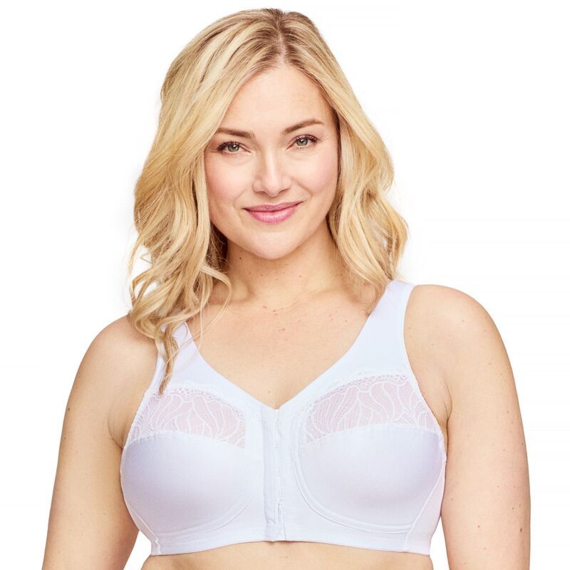 グラマライズ レディース アンダーウェア ブラジャー プラスサイズ Plusize Glamorise FullFigure MagicLift FrontClose Wireless Bra 1210 White ホワイト