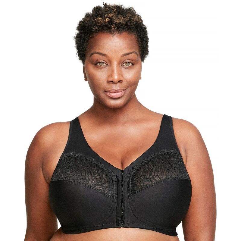グラマライズ レディース アンダーウェア ブラジャー プラスサイズ Plusize Glamorise FullFigure MagicLift FrontClose Wireless Bra 1210 Black ブラック