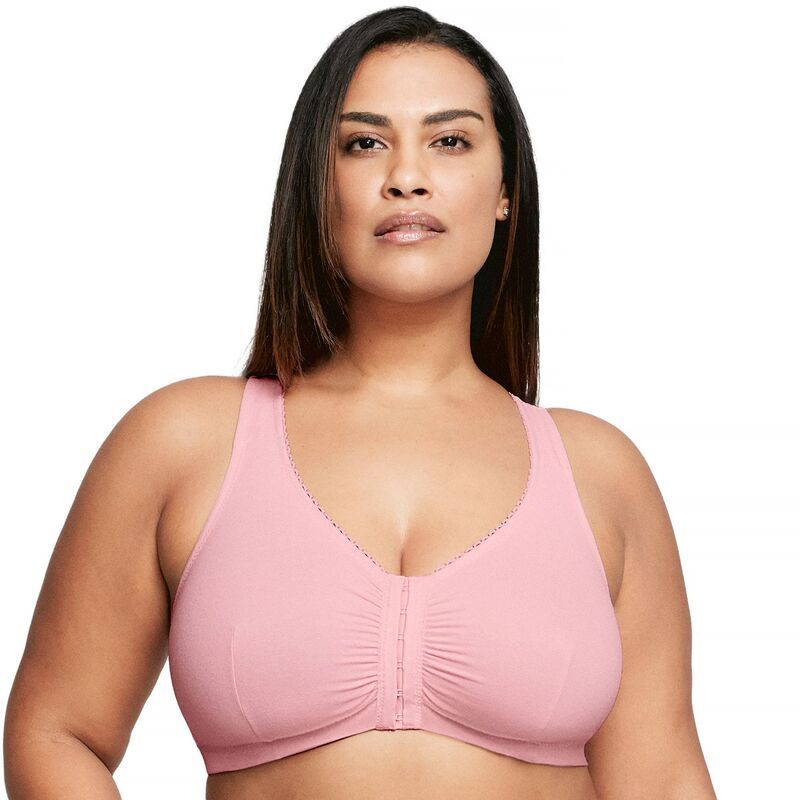 グラマライズ レディース アンダーウェア ブラジャー プラスサイズ コットン Plusize Glamorise FullFigure Complete Comfort Wirefree Cotton TBack Bra 1908 Powder Pink ピン