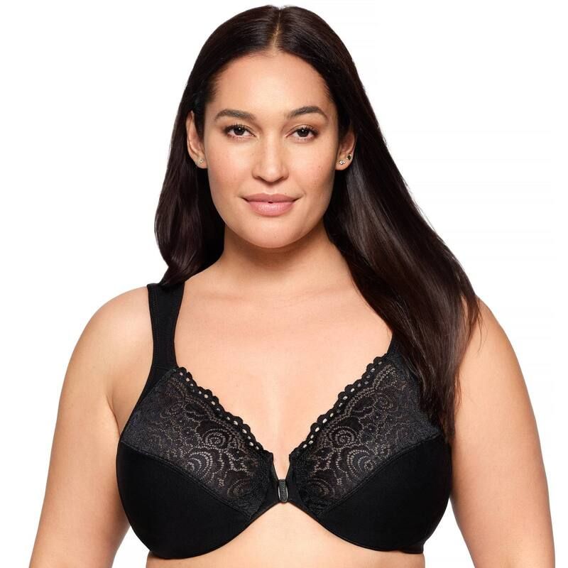 グラマライズ レディース アンダーウェア ブラジャー プラスサイズ レース Plusize Glamorise WonderWire FrontClosure Posture Lace Bra Black ブラック