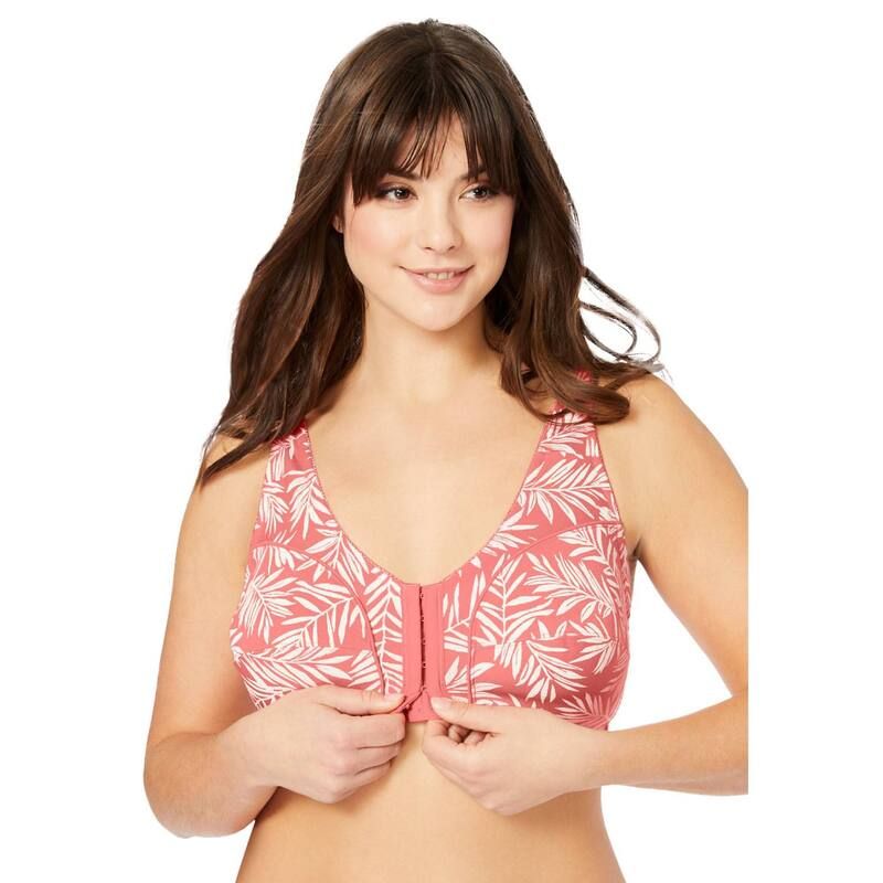 コンフォート チョイス レディース アンダーウェア ブラジャー プラスサイズ コットン Comfort Choice Womens Plusize Cotton FrontClose Wireless Bra Sweet Coral Palms コーラル