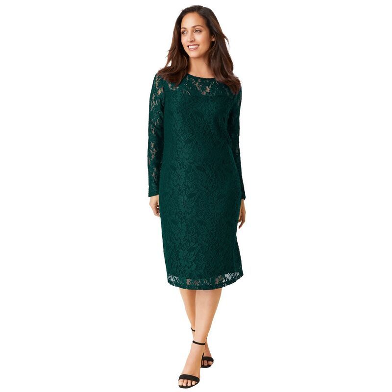 ジェシカロンドン レディース トップス ワンピース プラスサイズ レース Jessica London Womens Plusize Stretch Lace Shift Dress Emerald Green グリーン