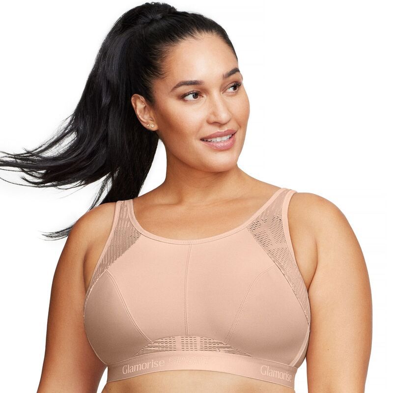 グラマライズ レディース アンダーウェア ブラジャー プラスサイズ メッシュ Plusize Glamorise FullFigure Wireless NoSweat Mesh Sports Bra 1068 Cafe