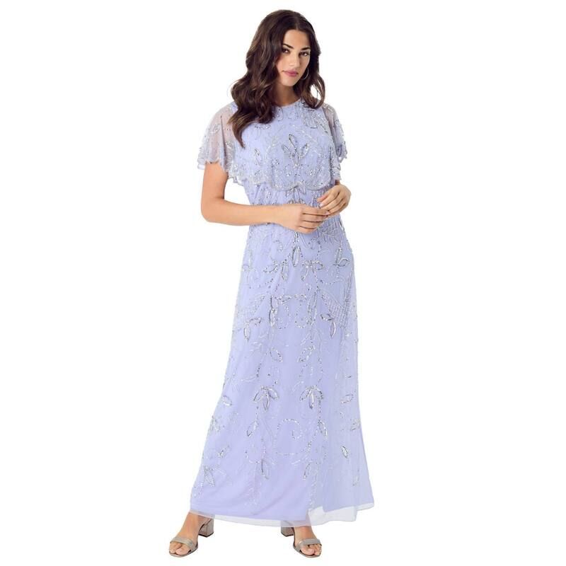 ロアマンズ レディース トップス ワンピース ケープデザイン プラスサイズ キャップ ケープ Roamans Womens Plusize Beaded Cape Gown Plum Blue ブルー
