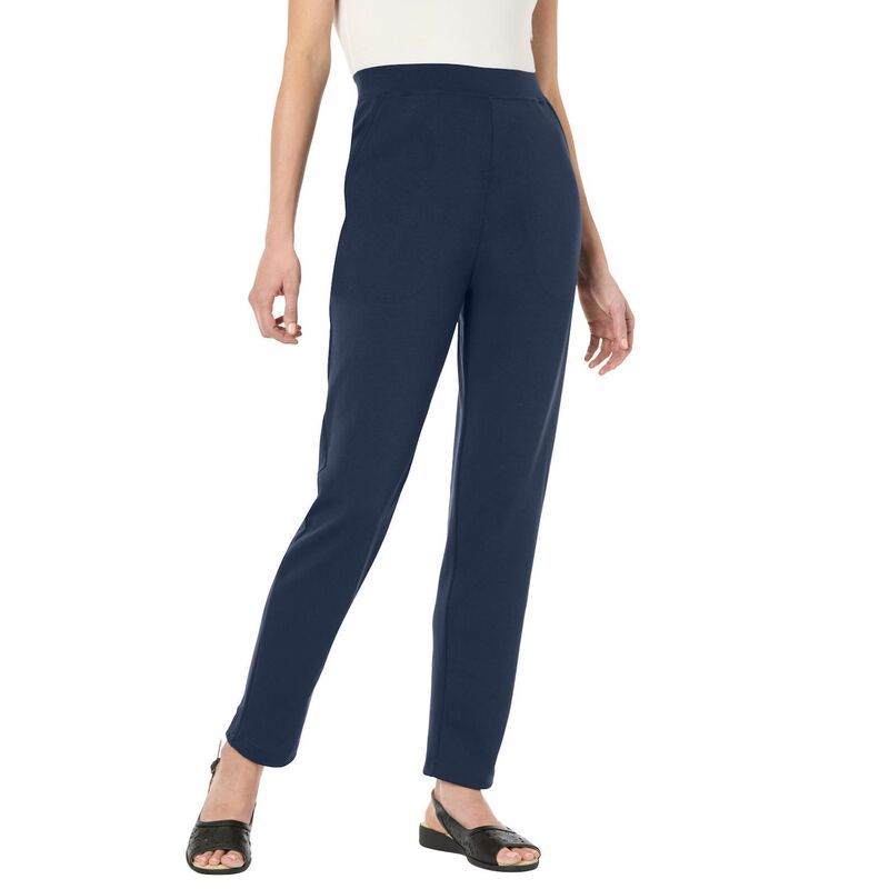 ウーマン ウィズイン レディース ボトムス カジュアルパンツ プラスサイズ プチ ニット Woman Within Plusize Petite StraightLeg Stretch PonteKnit PullOn Pants Navy ネイビー