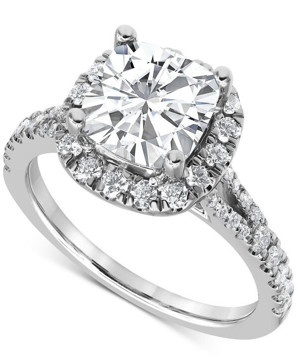 バッジェリーミシュカ レディース アクセサリー リング Badgley Mischka Certified Lab Grown Diamond Cushion Halo Engagement Ring 3 ctw in 14k White Gold ホワイト