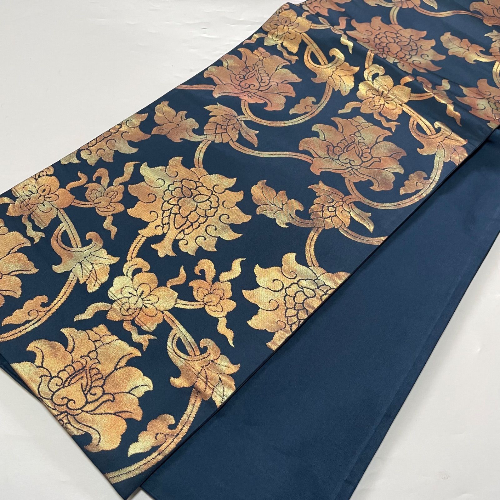 J971 美品 袋帯 六通 綴織 金糸 更紗 正絹 和装 和服 フォーマル帯 