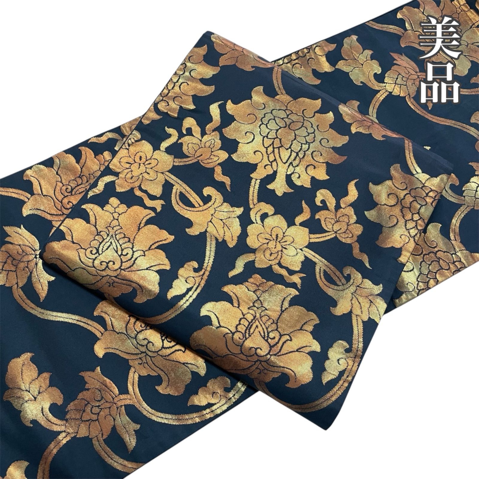 超美品　和服　正絹　歌舞伎模様　袋帯(六通) 早い者勝ち J971 美品 袋帯 六通 綴織 金糸 更紗 正絹 和装 和服 フォーマル帯
