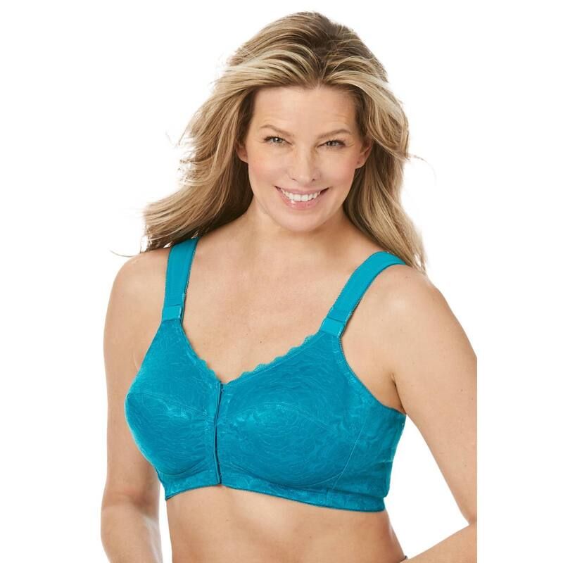 コンフォート チョイス レディース アンダーウェア ブラジャー プラスサイズ Comfort Choice Womens Plusize Front Close Wireless Posture Bra Dark Turq Lace