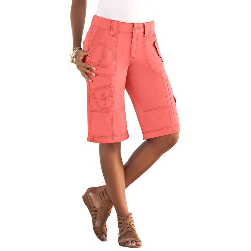 ロアマンズ レディース ボトムス ハーフパンツ・ショーツ プラスサイズ ショートパンツ Roamans Womens Plusize Cargo Shortsunset Coral コーラル