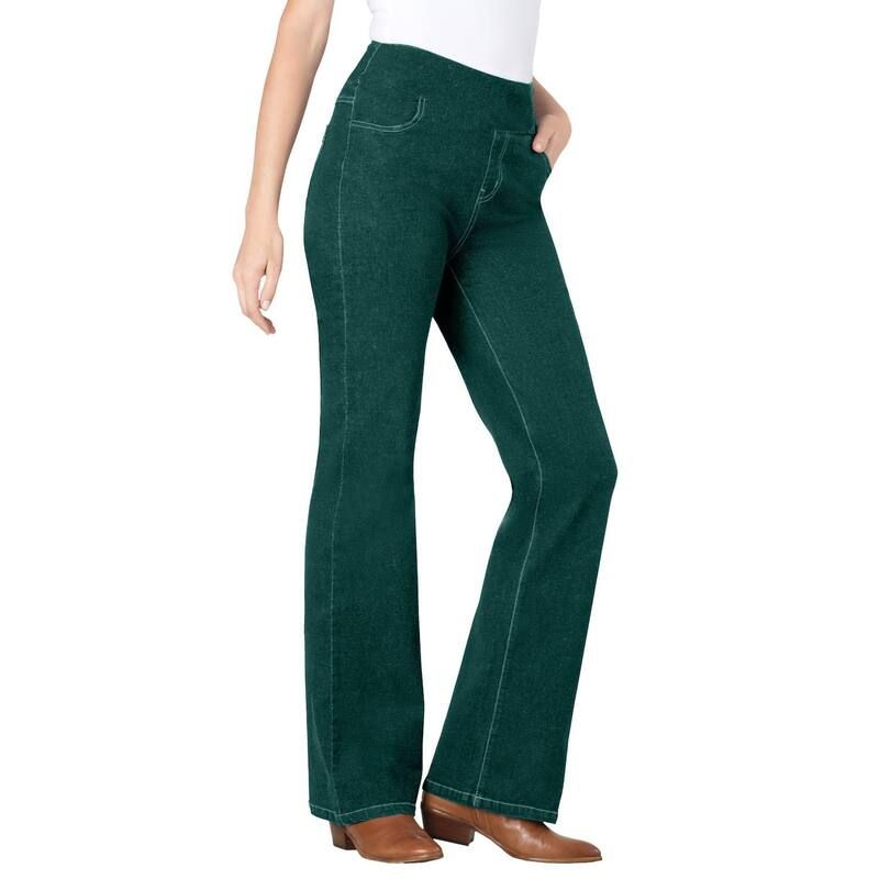 ウーマン ウィズイン レディース ボトムス デニムパンツ ブーツカット プラスサイズ トール ブーツ ジーンズ Woman Within Plusize Tall PullOn Bootcut GapFree Stretch Denim Jeans Emera