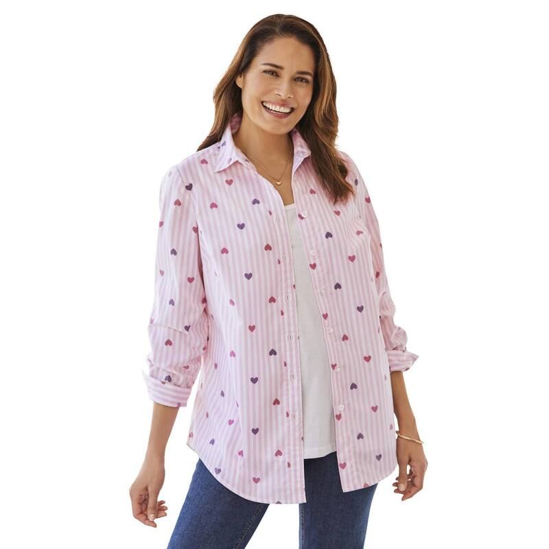 ウーマン ウィズイン レディース トップス シャツ プラスサイズ Woman Within Plusize Perfect Long Sleeve Shirt Heart Stripe Multi マルチカラー
