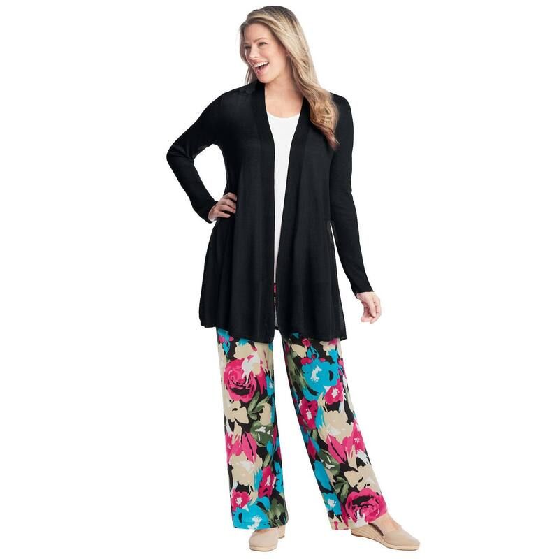 ウーマン ウィズイン レディース ボトムス カジュアルパンツ プラスサイズ Woman Within Plusize PullOn Elastic Waist Soft Pants Black Happy Bloom ブラック