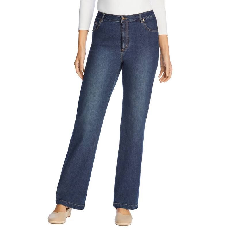 ウーマン ウィズイン レディース ボトムス デニムパンツ プラスサイズ プチ ジーンズ Woman Within Plusize Petite Stretch Denim WideLeg FivePocket Jeans Midnight Sanded デニム