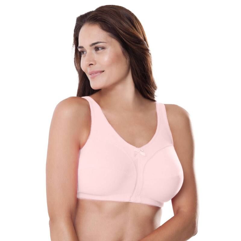 コンフォート チョイス レディース アンダーウェア ブラジャー プラスサイズ コットン Comfort Choice Womens Plusize Cotton BackClose Wireless Bra Shell Pink ピンク