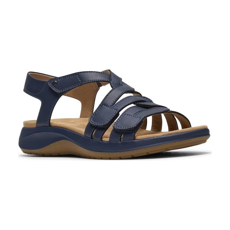 クラークス レディース シューズ サンダル レザー Clarks Maelynn Paige Womens Leather Flat Sandals Navy Leather ネイビー